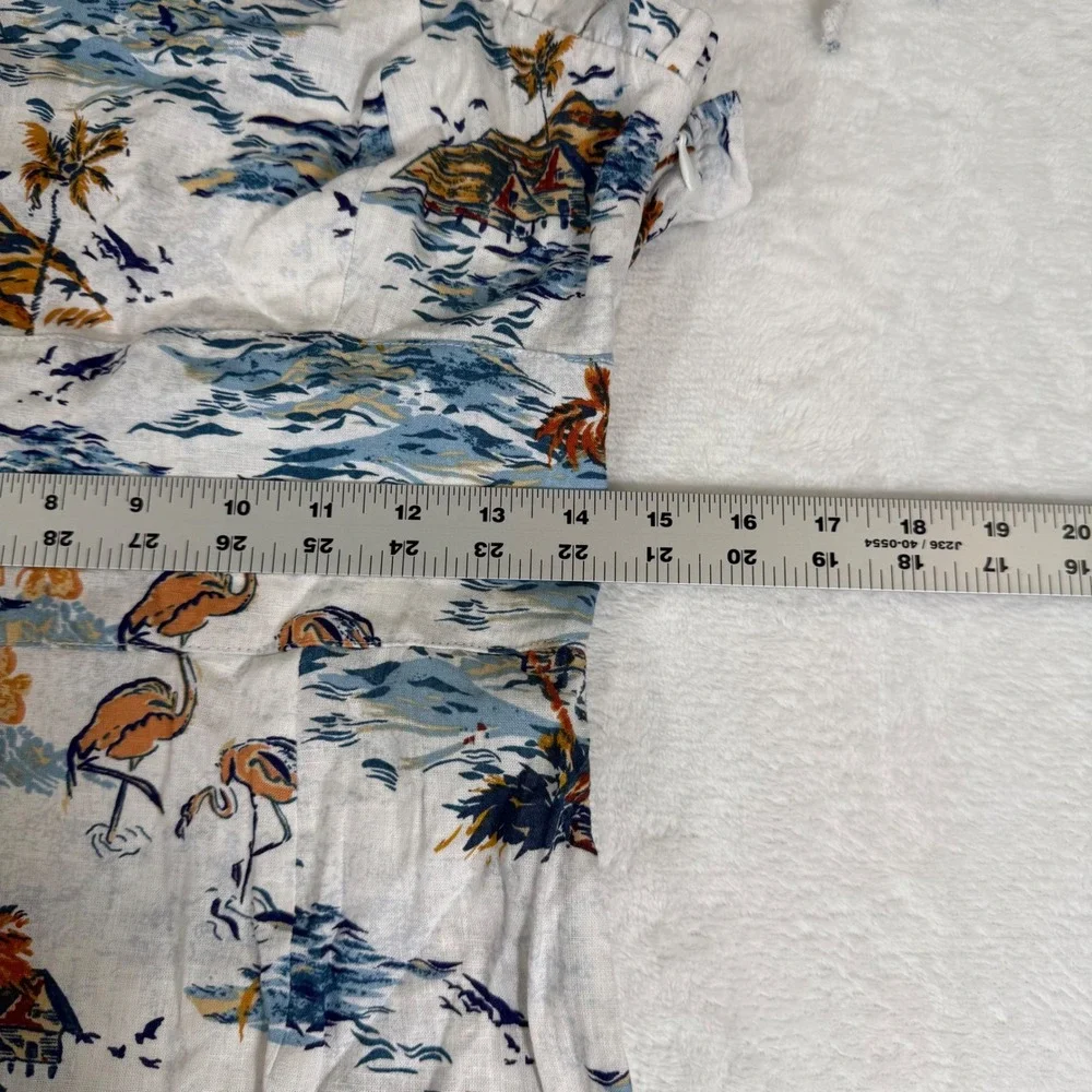 Free People Tropical Flamingo Hawaiian Print Maxi Dress White Blue‎ Size 6